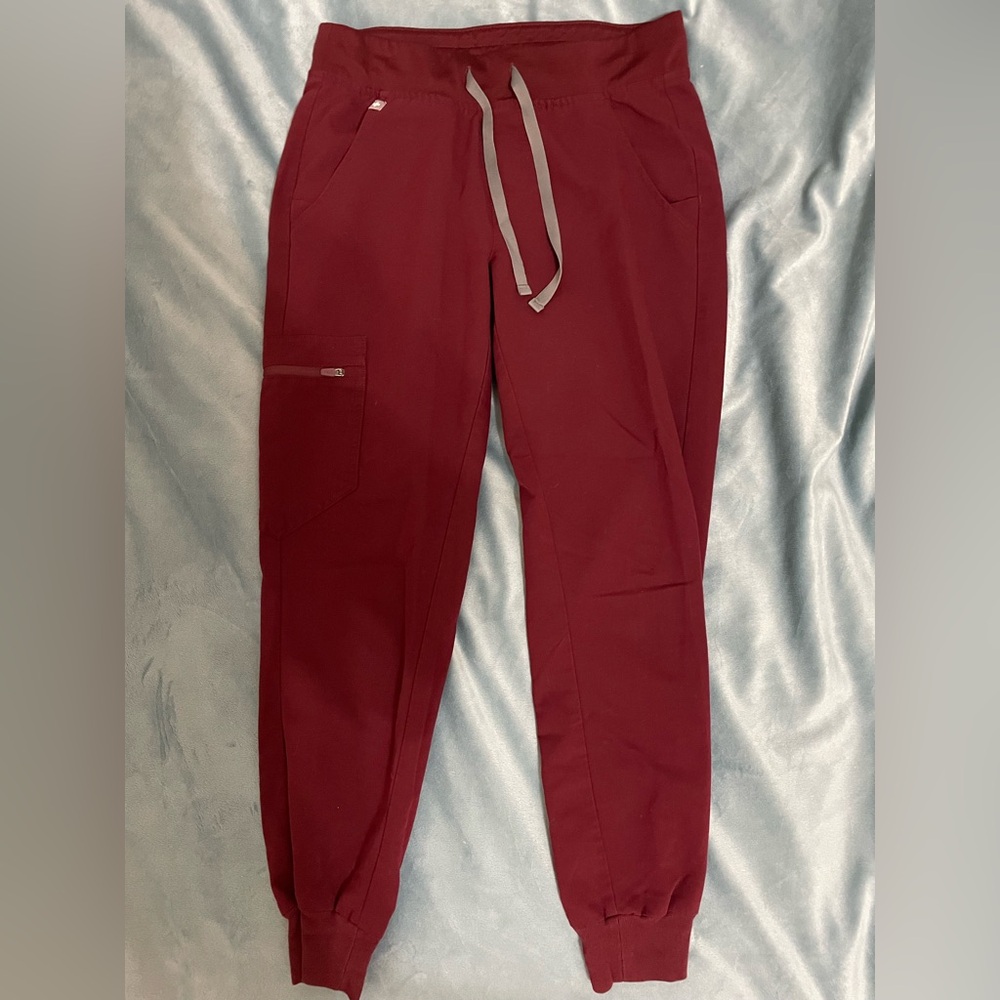 Figs Women's Burgundy Joggers with Gray Drawstring